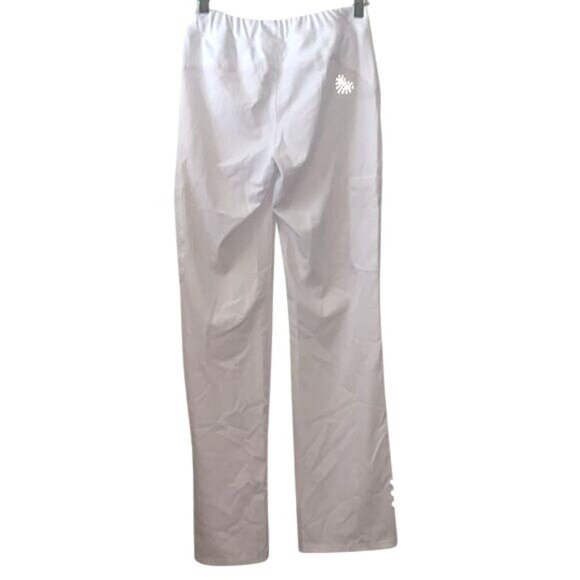 White Elastic Waist Cargo Scrub Pants Women M Straight Leg Polyester Blend - Picture 4 of 8